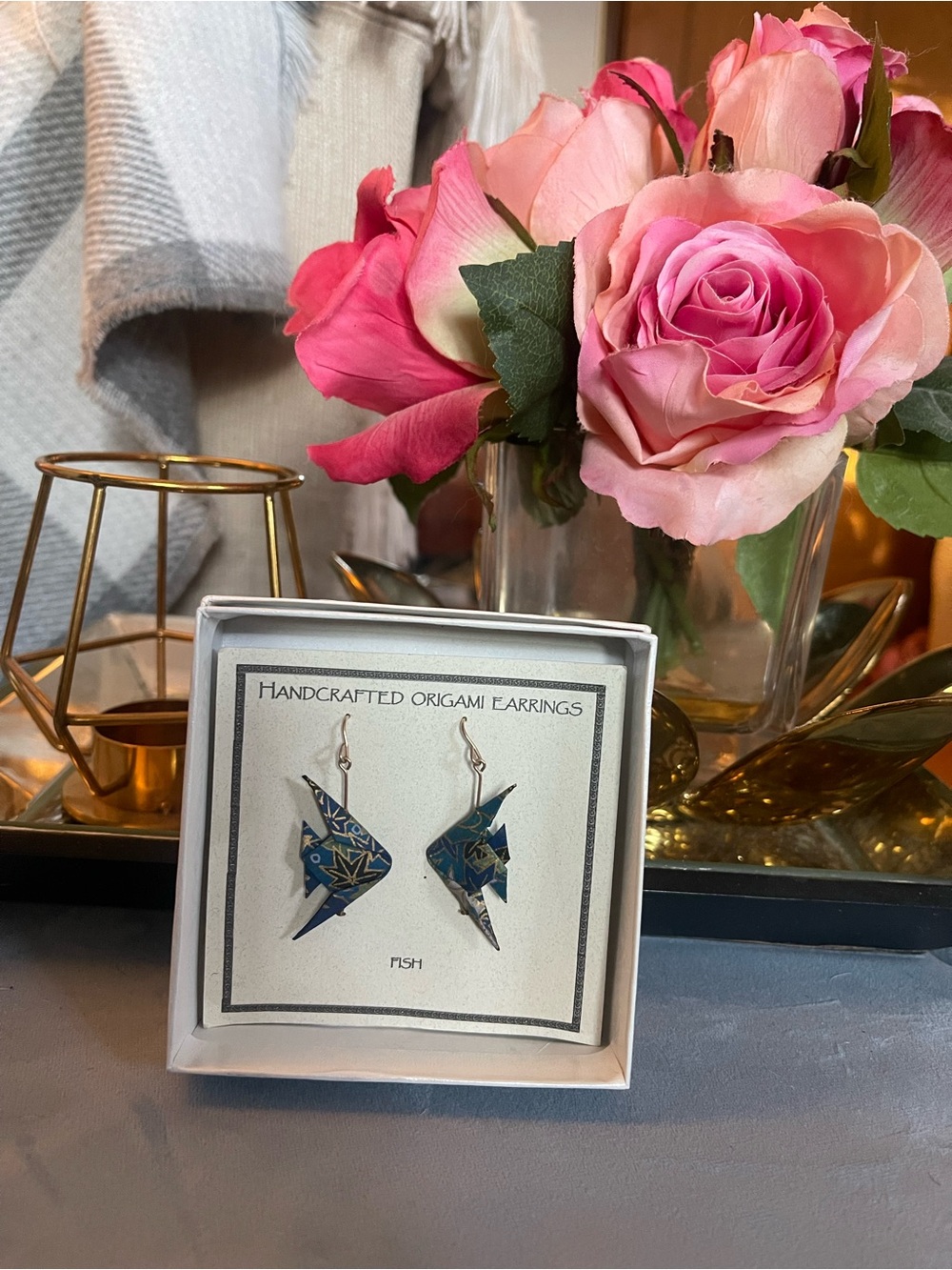 Handcrafted origami fish earrings